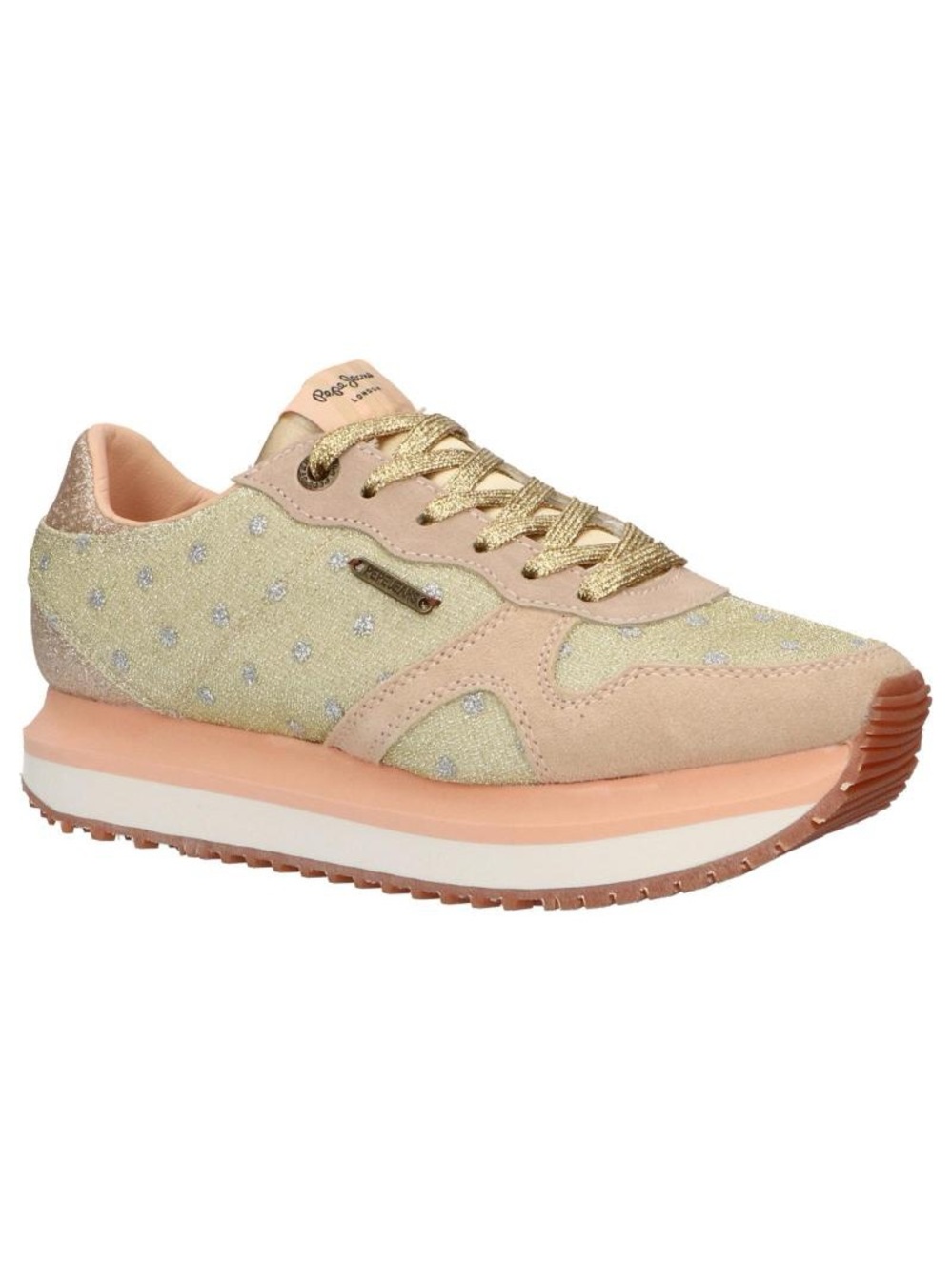 Pepe Jeans Gold Glitter & Peach Platform Sneaker